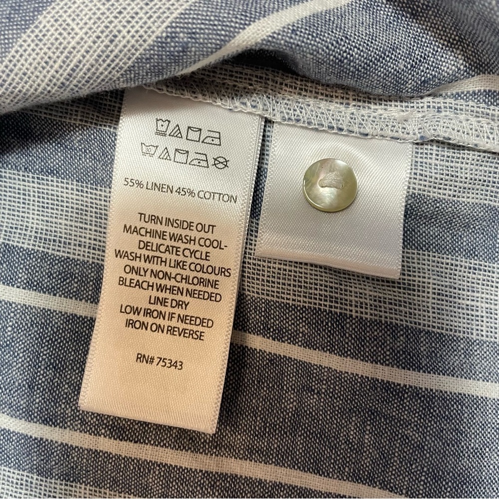 NWT New Sigrid Olsen Striped Linen Blend Blue Shirt Size S - Picture 7 of 9